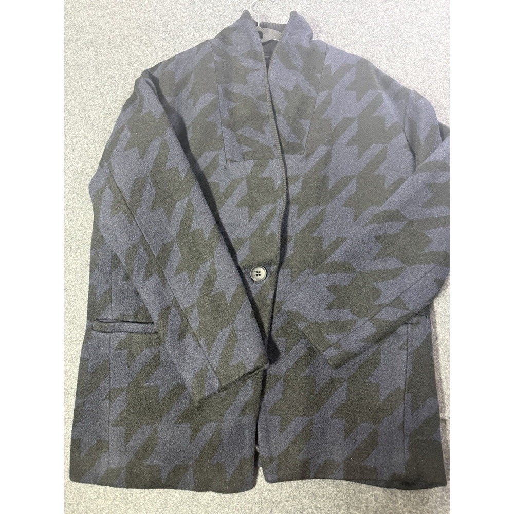 Forever 21 Premium Label Oversized Blue and Black Houndstooth Wool-Blend Coat M